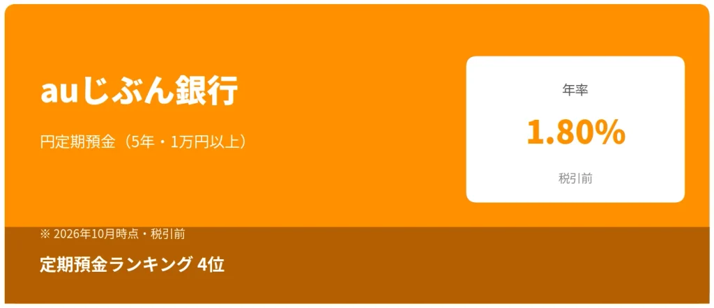 auじぶん銀行 円定期預金 年率1.80%